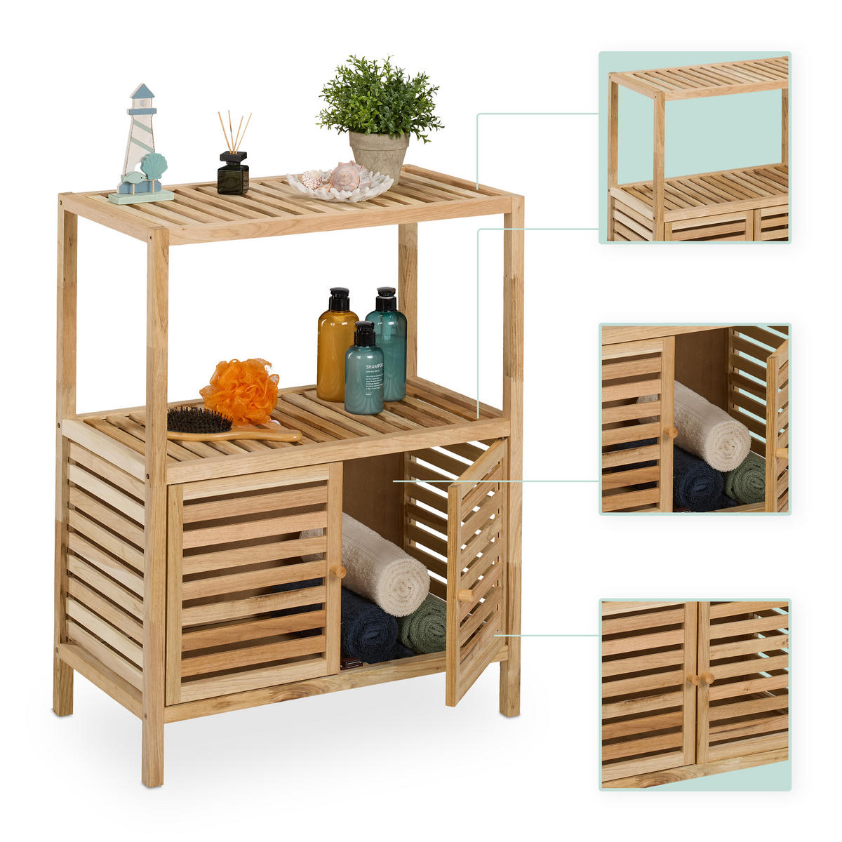BADREGAL - Hellbraun, Holz/Holzwerkstoff (67.5/86/35.5cm) - Relaxdays