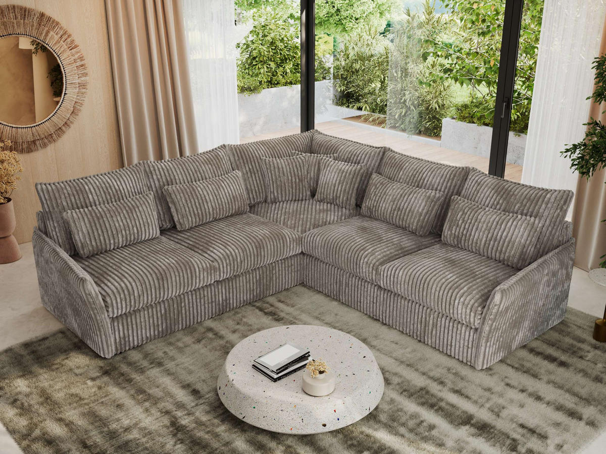 ECKSOFA VERSO L Hellbraun Cord - Hellbraun/Schwarz, Kunststoff/Textil (270/270cm) - MKS