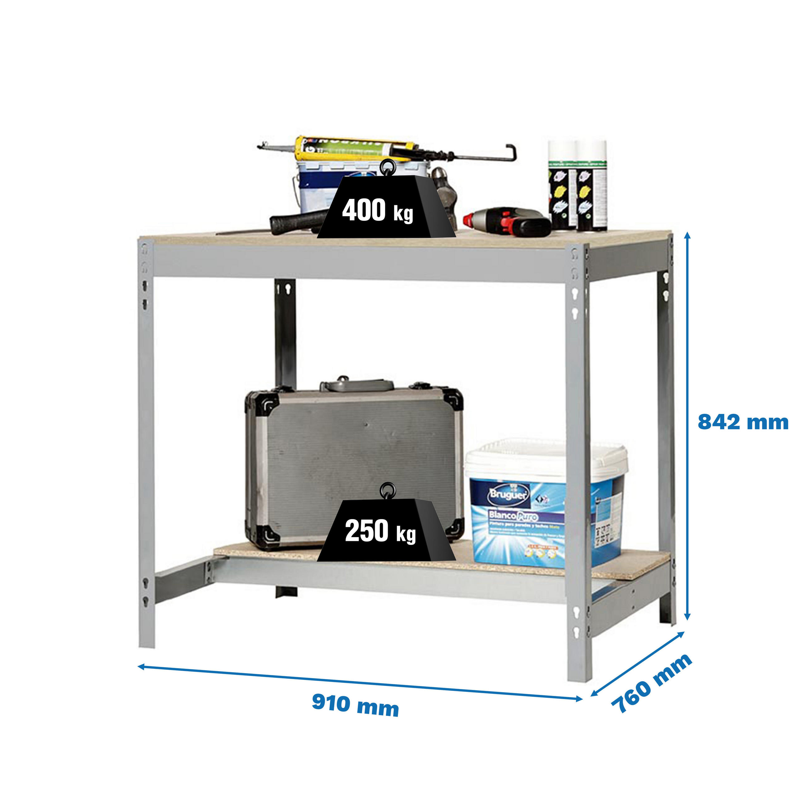 WERKBANK BUFFALO | HxBxT 84x90x76cm | Traglast 400kg | Grau - Grau, Holz (90/84/76cm) - PROREGAL