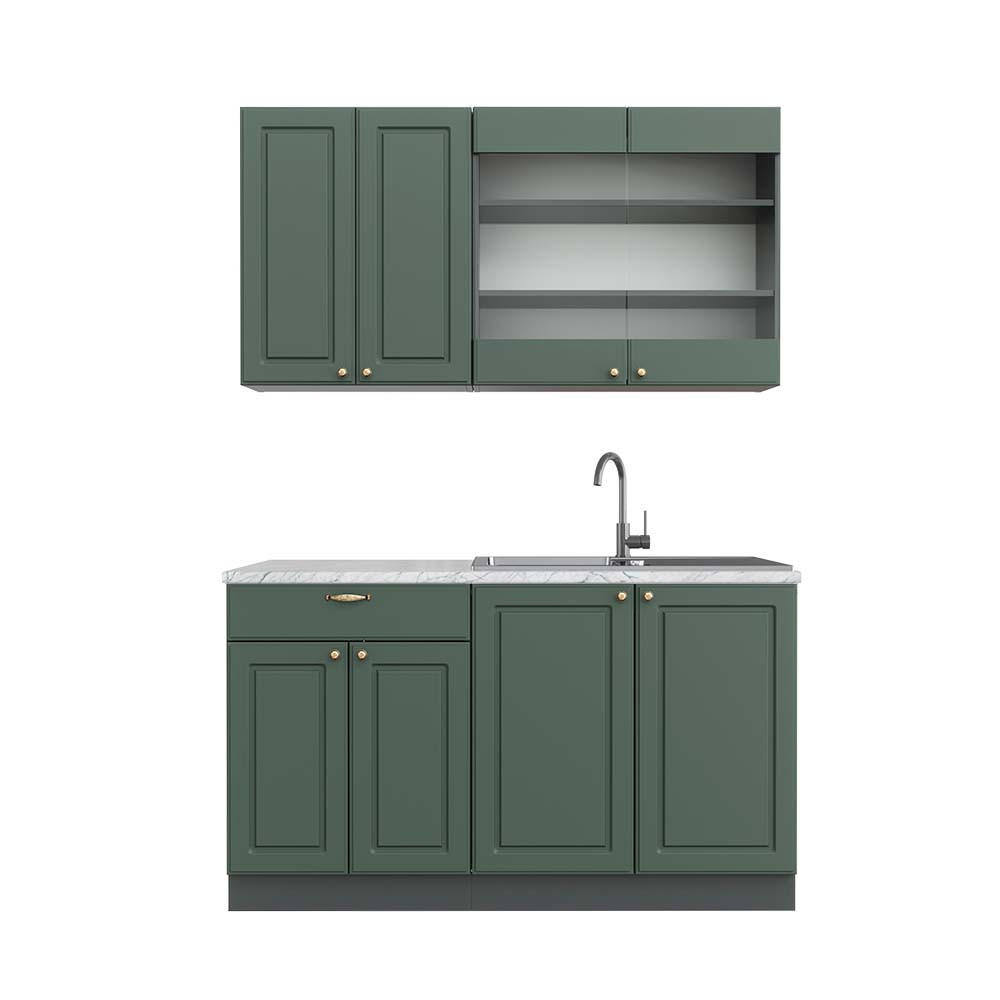 SINGLEKÜCHE Fame-Line Grün-Gold Landhaus/Anthrazit 140 cm AP Marmor - Anthrazit/Grün, Holzwerkstoff (140/81.6/60cm) - Vicco