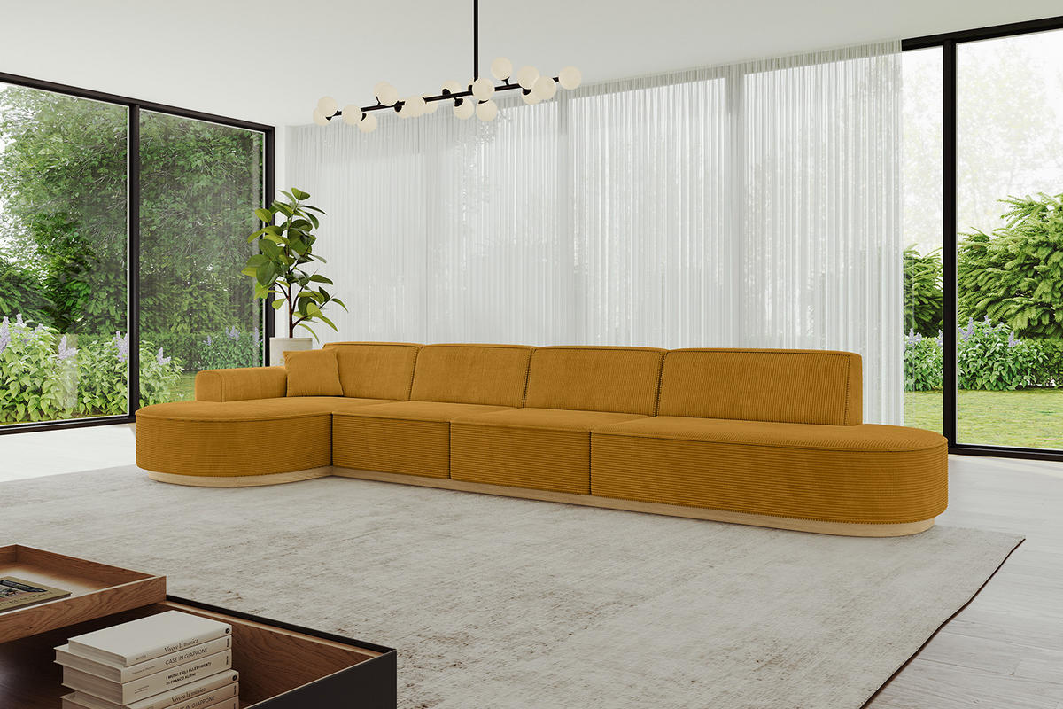 ECKSOFA Ottomane Links MARI-L3-v2 - 413x171x83 cm Senfgelb Cord - Gelb, Holzwerkstoff/Textil (413/171cm) - ALTDECOR
