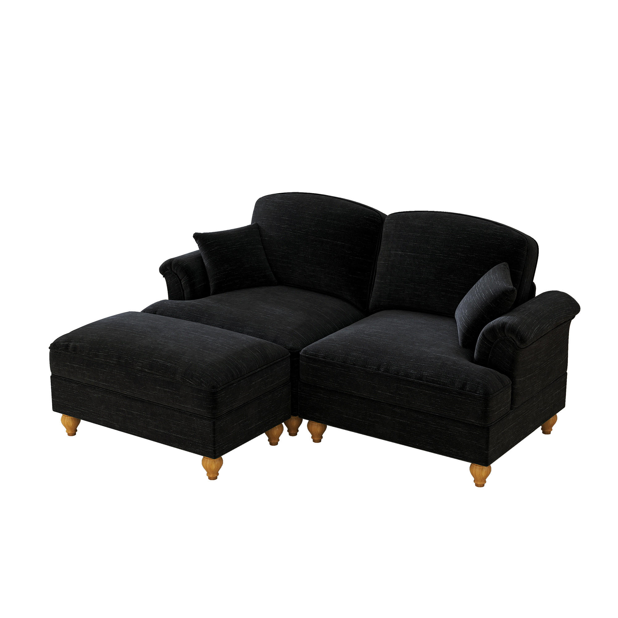 MODULARES Ecksofa Chenille mit Hocker L-Form 194/140/93 cm Schwarz - Schwarz, Textil (140/194cm) - Redom