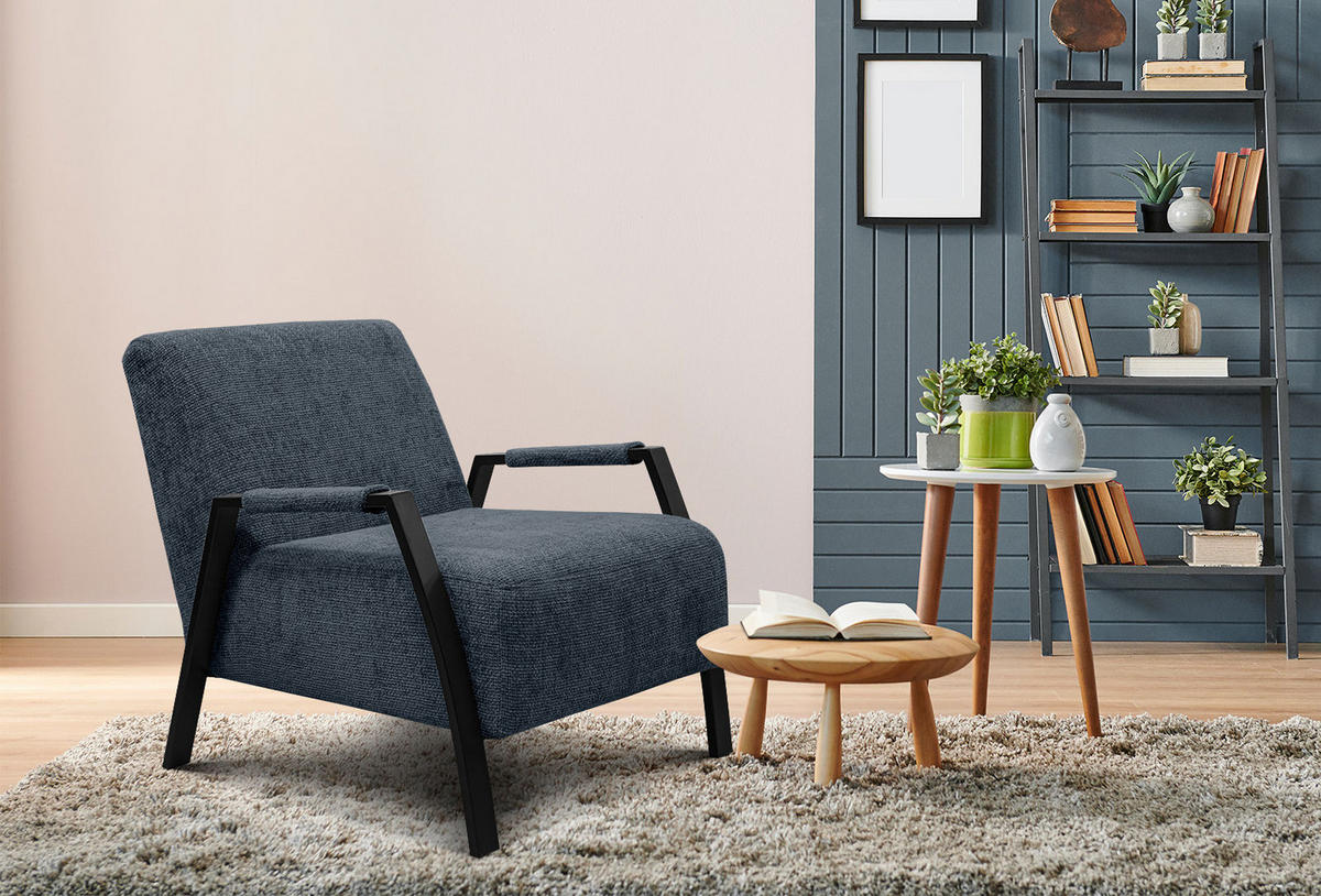 SESSEL KOBE, dunkelblau - Schwarz/Dunkelblau, Holz/Textil (72/76/90cm) - Courtois Laville