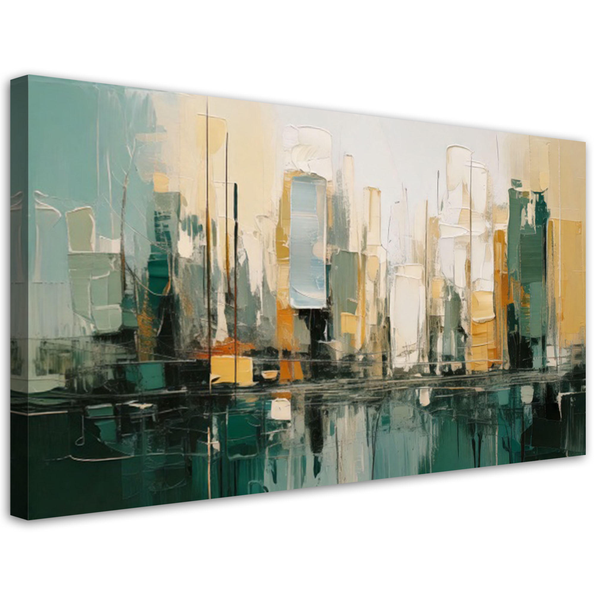 LEINWANDBILD Abstrakte Stadt Grün 120x60cm - Grün, Textil (120/60cm) - Feeby