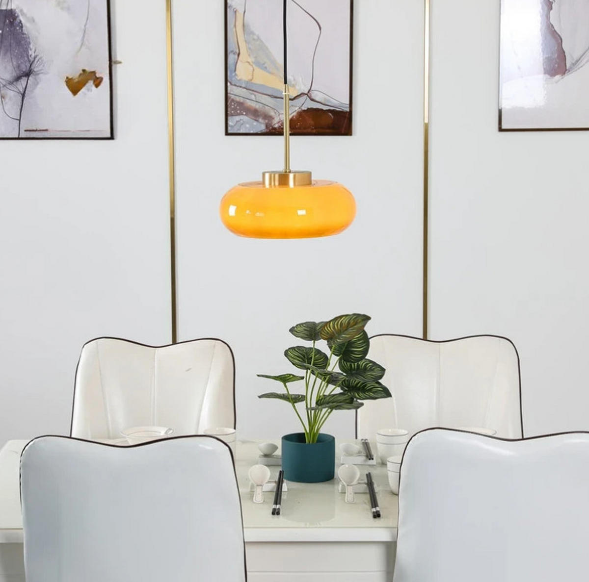 PENDELLEUCHTEN,METALL + Glas, 220 V, 12 W, Durchmesser 38 cm - Gelb, Metall (28/28/15.5cm) - Authentics