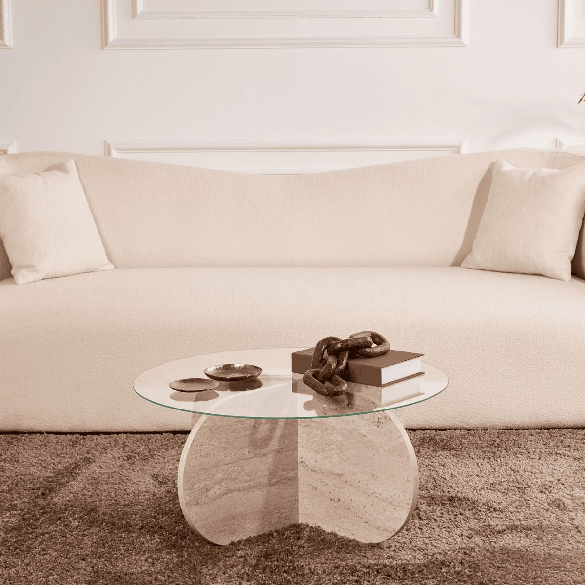 COUCHTISCH mit gekreuzten Beinen und gehärteter Glasplatte 75/75/35 cm - Beige, Holzwerkstoff (75/75/35cm) - Calicosy