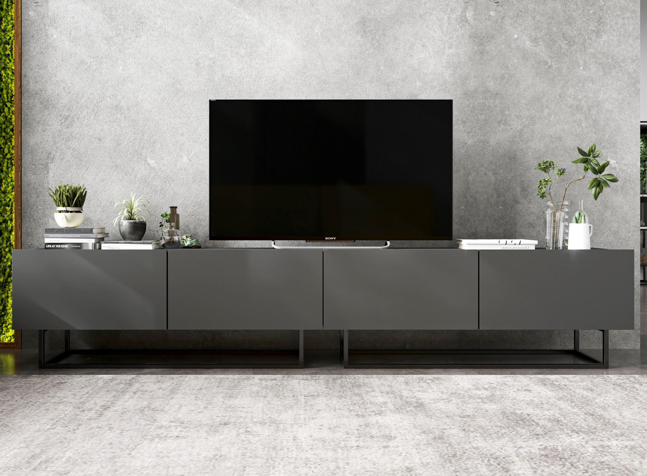 TV-LOWBOARD 2-er Set Enjoy Graphit Matt mit Metallrahmen 120 cm - Schwarz/Grau, Holzwerkstoff/Metall (240/46/35cm) - Meble Lindner