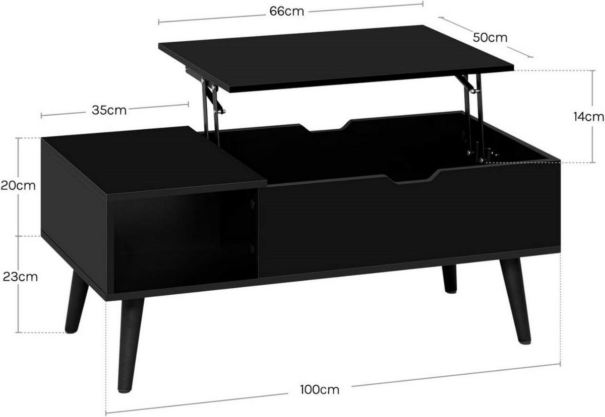 COUCHTISCH höhenverstellbar(47-53 cm), mit Stauraum, Schwarz - Schwarz, Holzwerkstoff/Metall (50/100/43cm) - Woltu