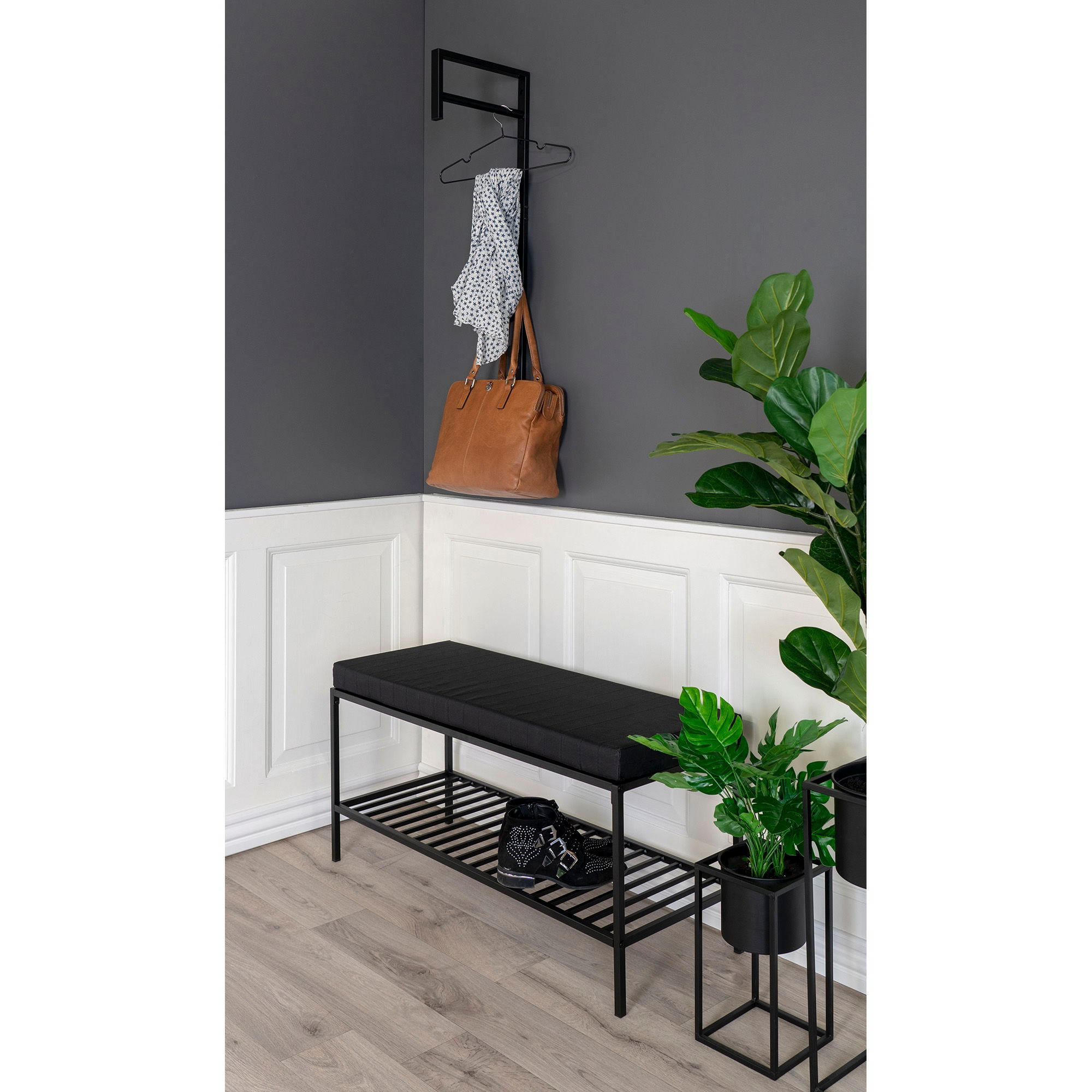 BANK Vita Stahl, Spanplatte, Melaminfolie, Polyester Schwarz - Schwarz, Metall (100/48.5/36cm) - tinkaro