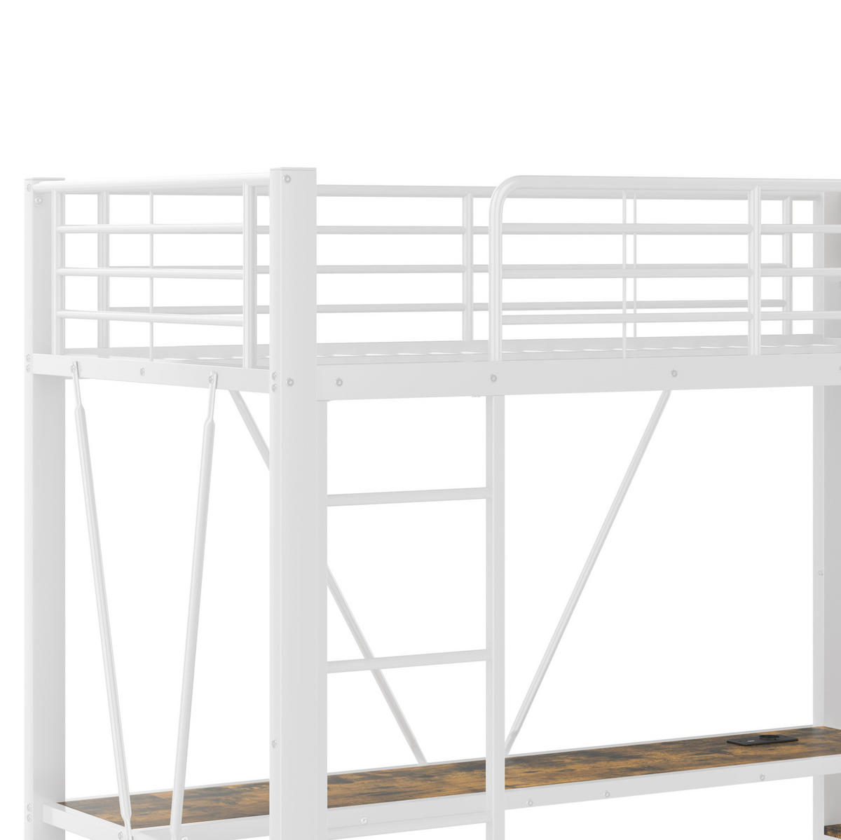 HOCHBETT 90/200 cm Eisenrahmen mit Schreibtisch und LED-Beleuchtung ohne Matratze - Weiß, Metall (90/200cm) - OKWISH