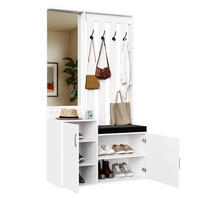 GARDEROBEN-SET WEISS mit Spiegel und Schuhbank, Schublade 100x40x180 cm - Weiß, Holz (100/180/40cm) - EuroLiving