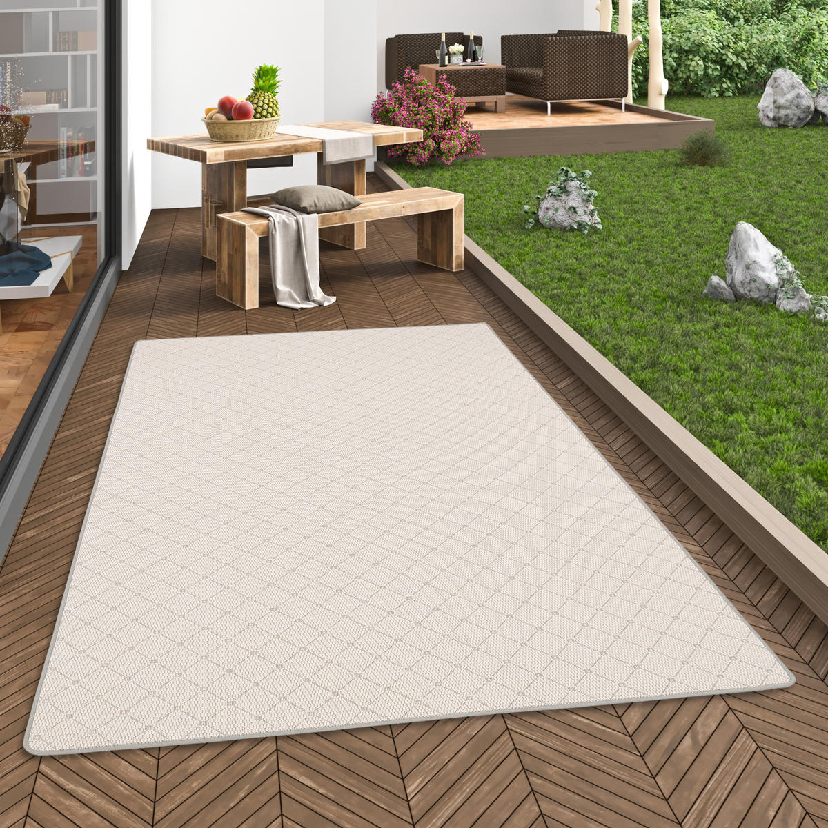 IN & OUTDOOR TEPPICH FLACHGEWEBE OSLO KARO MODERN - Hellgrau, Textil (160/200cm) - Snapstyle