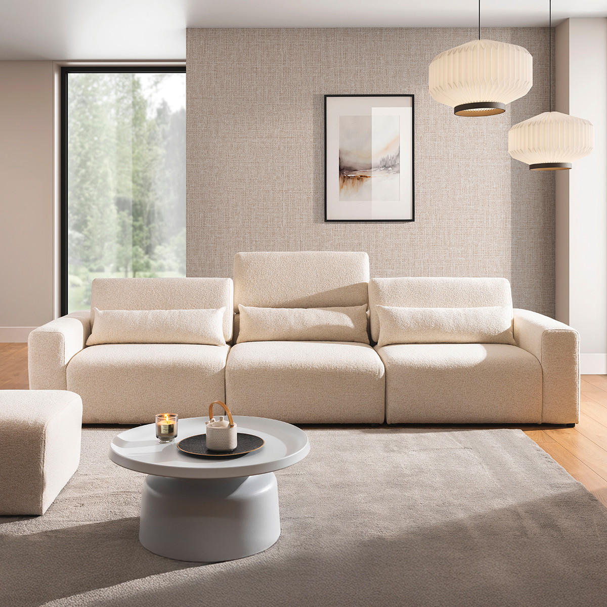 SOFA Velano 3 Sitzplätze Beige - Beige, Holz (314/97/103cm) - Petits-meubles