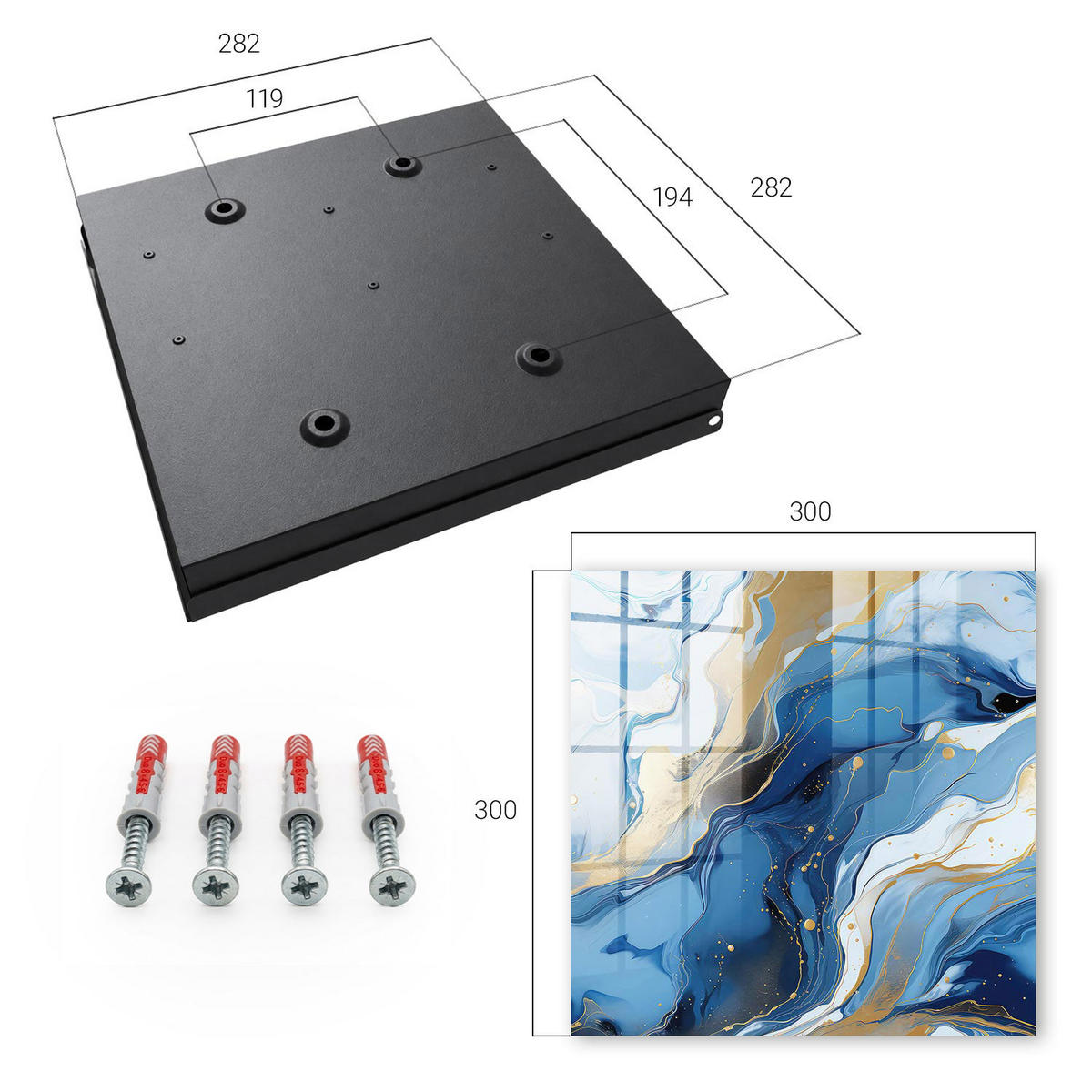SCHLÜSSELBOX Schwarz 30x30 cm- Türöffnung nach rechts - Farbenfroher Wirbel - Blau, Metall (30/30/5cm) - TULUP