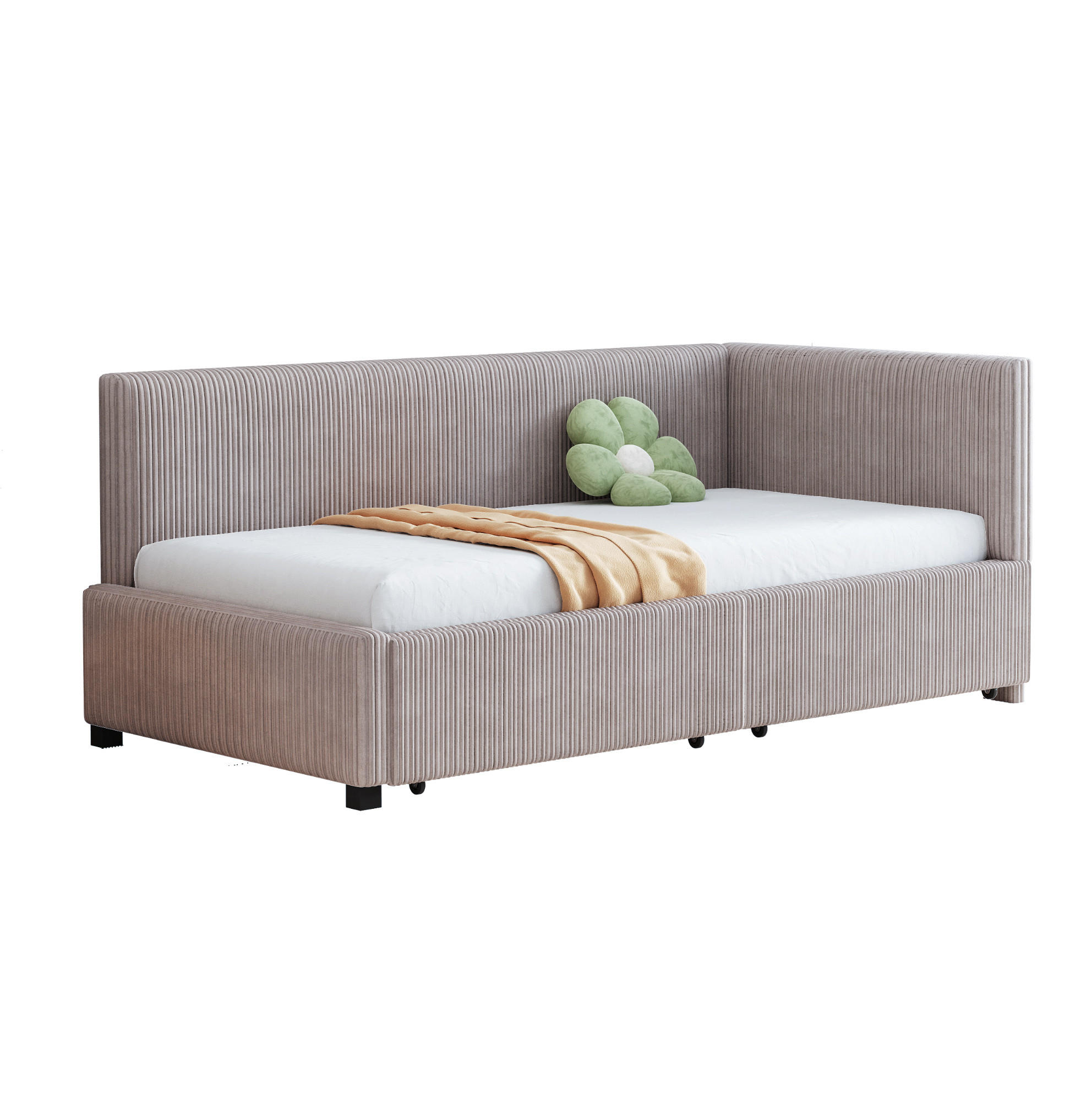 SAMT-POLSTERBETT 90/200 cm mit 2 Schubladen und gepolstertem Kopfteil - Grau, Leder (90/200cm) - BEAOK