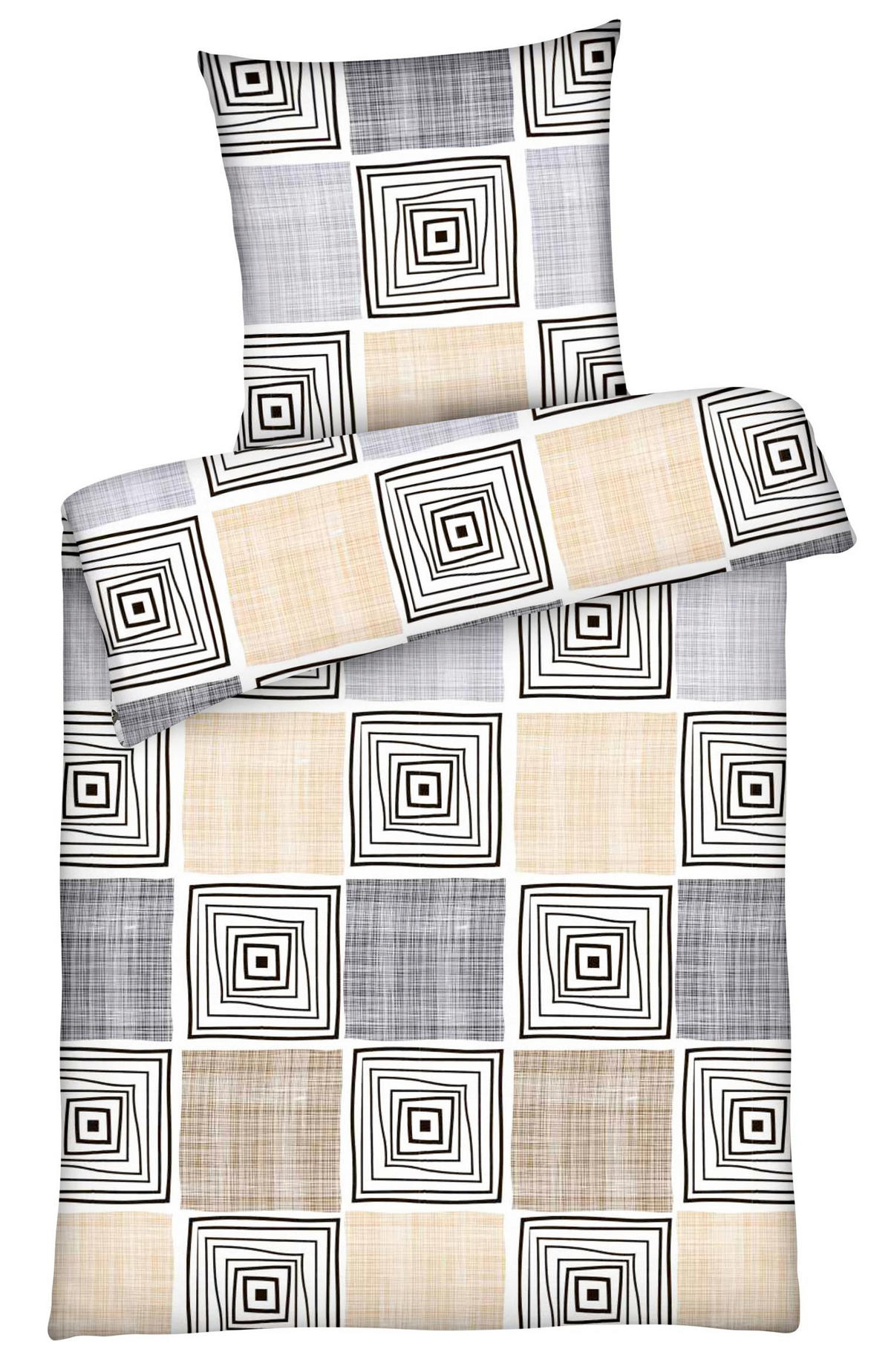BETTWÄSCHE 135x200 Renforce aus 100% Baumwolle Bettbezug Kariert Weiß Grau Beige - Beige, Textil (135/200cm) - Carpe Sonno