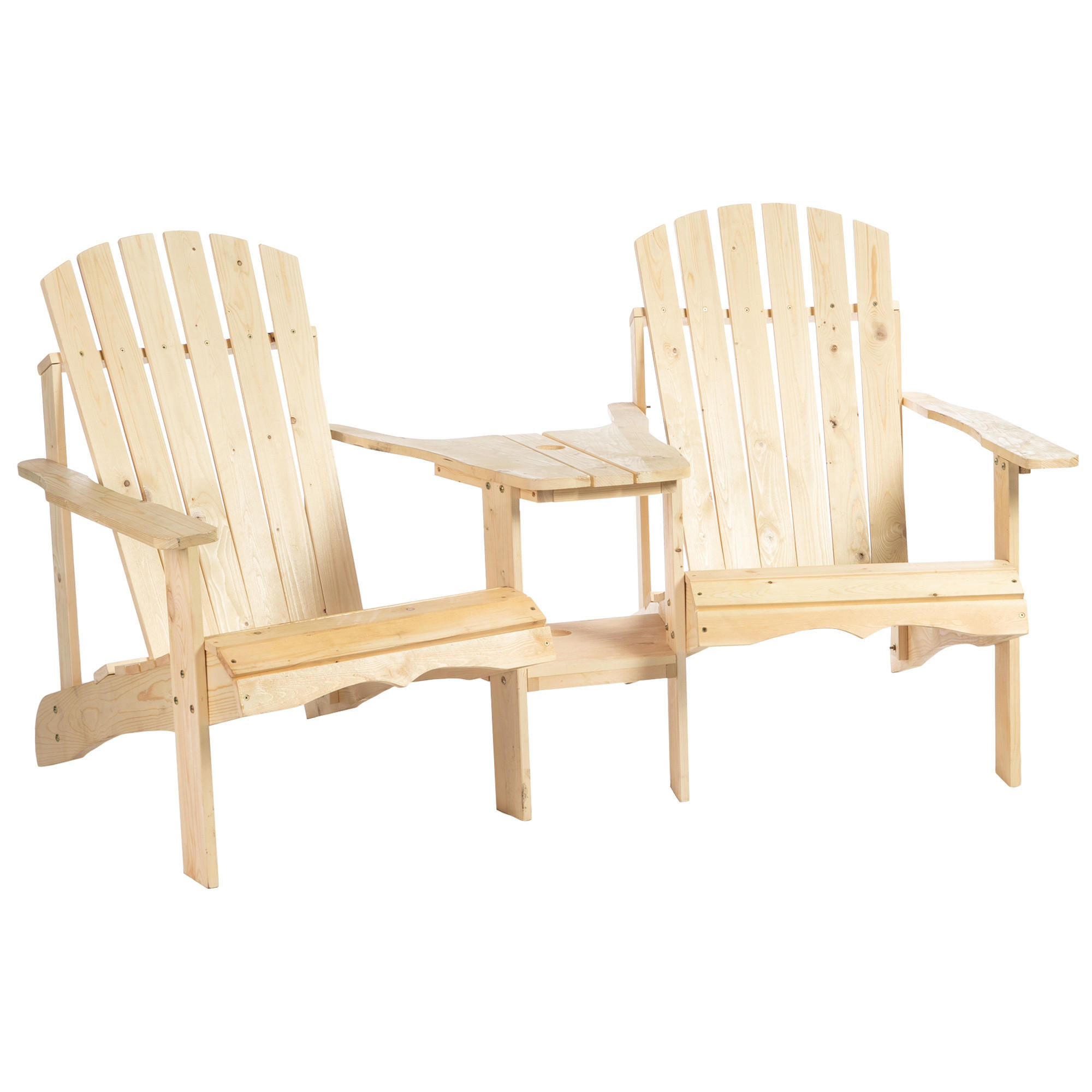 GARTENSTUHL mit Tisch und Schirmloch für Balkon Massivholz Natur 178 x 87 x 92 cm - Naturfarben, Holz (87/94/170cm) - Outsunny
