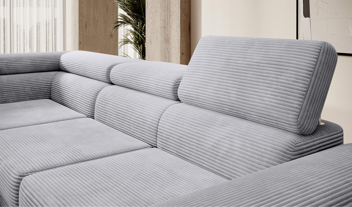 ECKSOFA Stevil Hellgrau Cordbezug - Silberfarben/Hellgrau, Textil/Metall (275/203cm) - Selsey