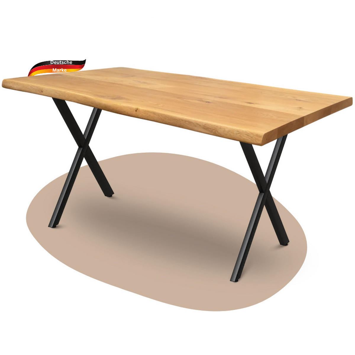 ESSTISCH Massivholz mit Baumkante KEANU 160x80 cm Eichenholz X Gestell - Braun, Holz/Metall (80/160/76cm) - DELUKE