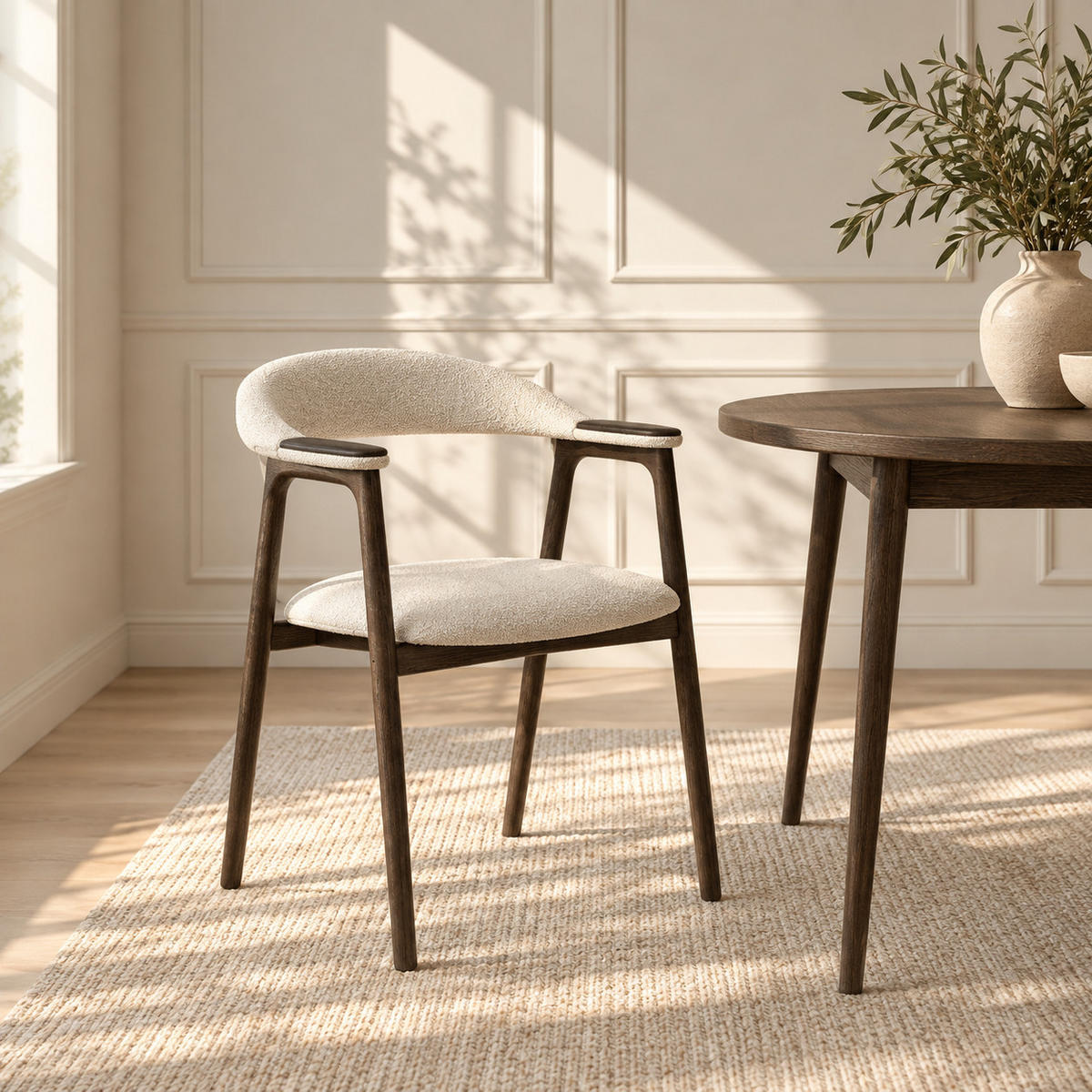 STUHL Franz, Eiche Espresso, Stoff Beige - Beige, Holz (53/81/62cm) - WOODEK