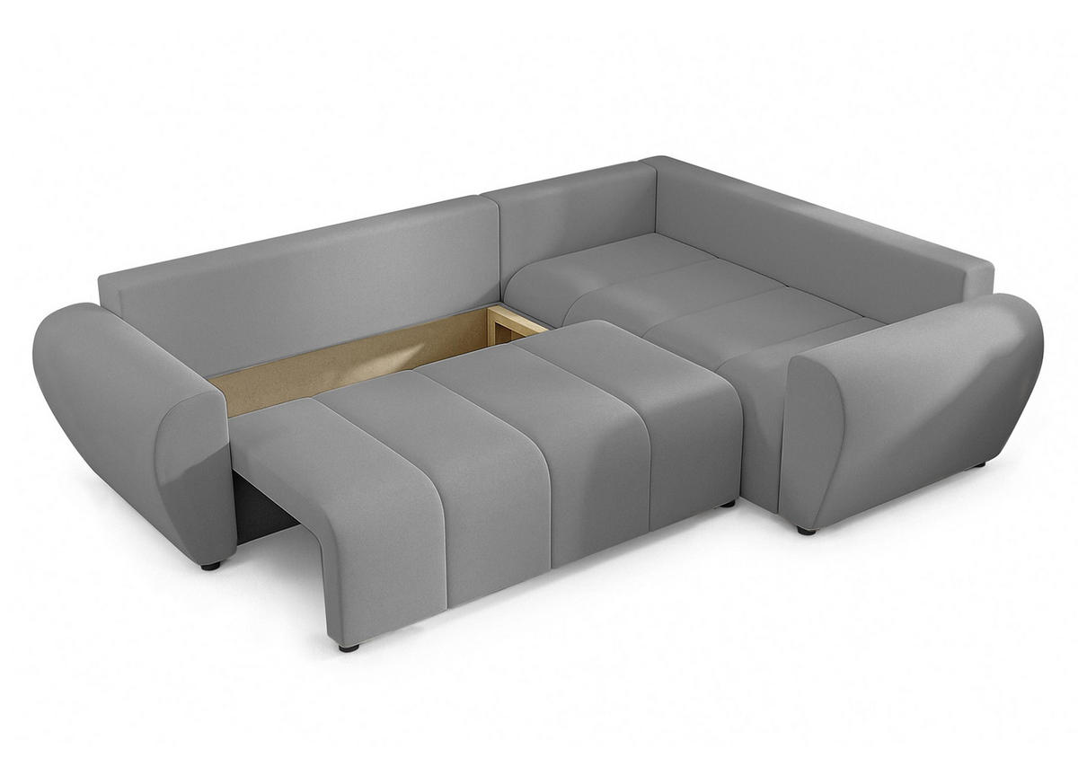 ECKSOFA L Form Malatya MAX Hellgrau 246/145/80 cm stilvolle mit Schlaffunktion R - Hellgrau/Schwarz, Kunststoff/Textil (235/175cm) - AX Living