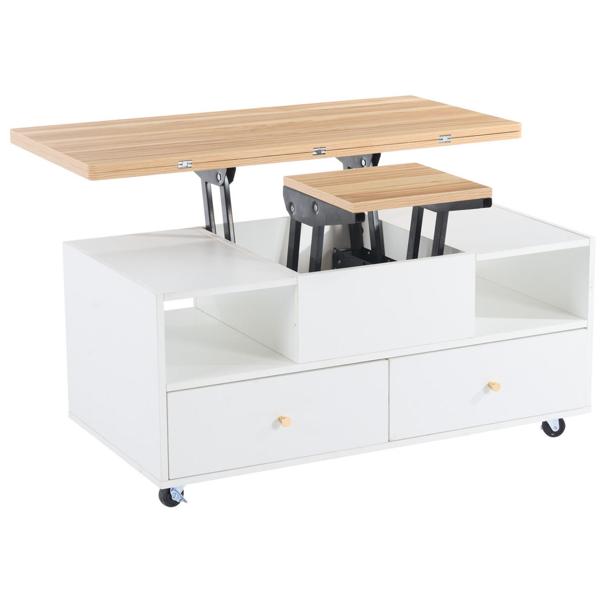 COUCHTISCH höhenverstellbar mit 4 Schubladen 100 x 50 cm MDF Holzfarbe Weiß - Braun, Wellpappe (100/50/47.5cm) - Meubliv