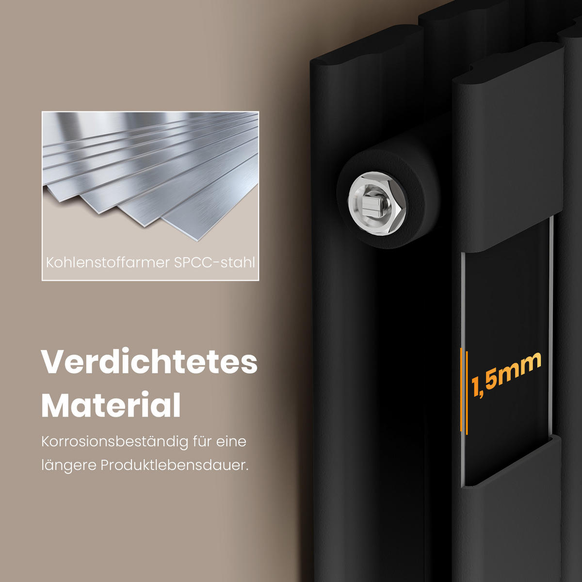 HEIZKÖRPER Flachheizkörper Schwarz 160/30/6,3 cm - Anthrazit, Metall (30/160/6.3cm) - EMKE