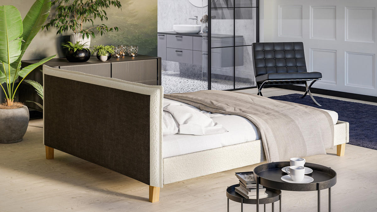 POLSTERBETT Arles 160/200 cm Boucle Stoff - Hellbraun/Weiß, Holz/Textil (160/200cm) - S-Style Möbel