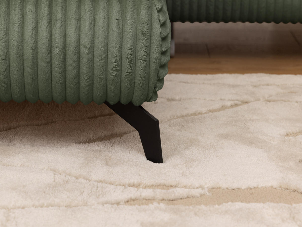 ECKSOFA mit Schlaffunktion und Bettkasten Bonnie aus Olive Cord-Stoff mit verstellbaren Kopfstützen und Armlehne - Ottomane links - Schwarz/Hellgrün, Holz/Textil (275/210cm) - S-Style Möbel