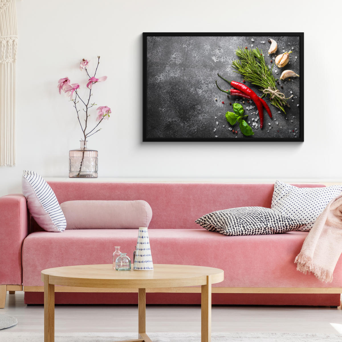 ZARÁMOVANÝ PLAGÁT Korenie - bylinky - korenie - betón 90x60 cm - tmavosivá, papier (90/60cm) - MuchoWow