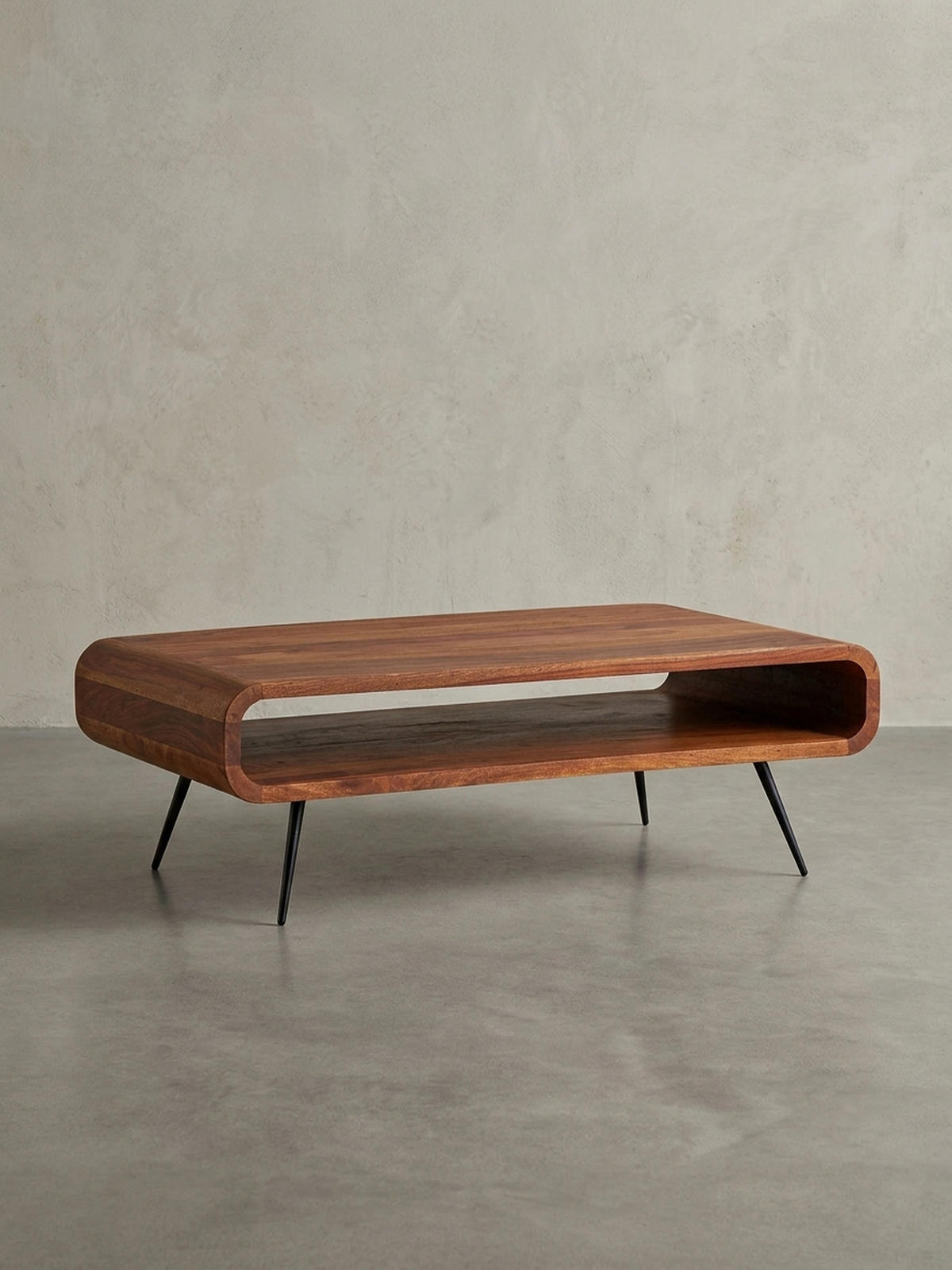 COUCHTISCH Sheesham Massivholz/Metall Eckig 90x55x30 cm mit Stauraum - Schwarz/Braun, Holz/Metall (55/90/30cm) - KADIMA DESIGN