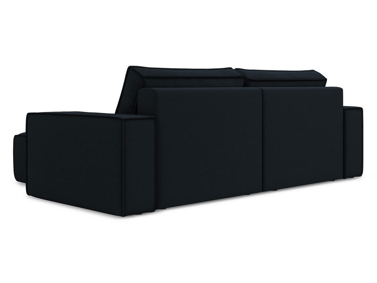ECKSOFA mit Schlaffunktion Samt Stoff Blau - Blau/Schwarz, Kunststoff/Textil (257/148cm) - Makamii