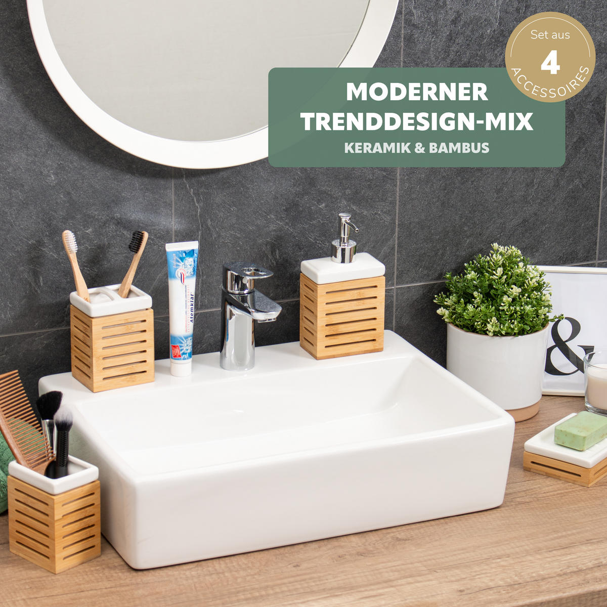 BADEZIMMER-SET, weiß - Weiß, Keramik (6.7/11.5/8.5cm) - bremermann
