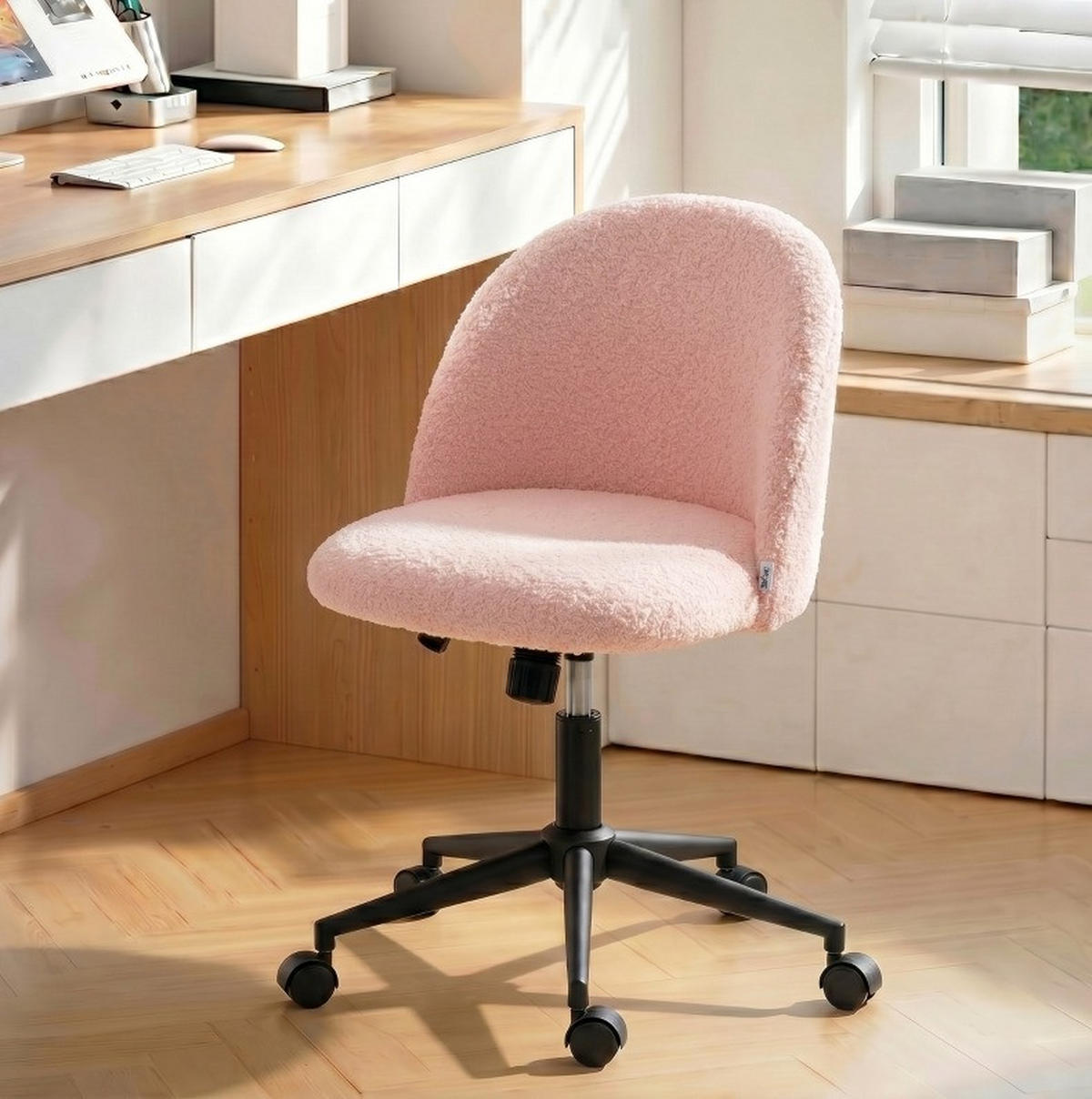 BÜROSTUHL in Rosa 52x59x84,5 cm mit Teddy-Fleece-Bezug, Neigungsfunktion und Höhenverstellung - Pink, Textil (59/84.5/52cm) - IVMEU