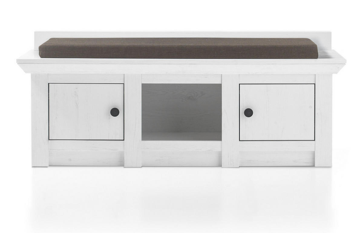 GARDEROBENBANK Pinie weiß 124 cm, Schuhbank mit Stauraum - Schwarz/Weiß, Holzwerkstoff/Metall (124/42/45cm) - Furn.Design
