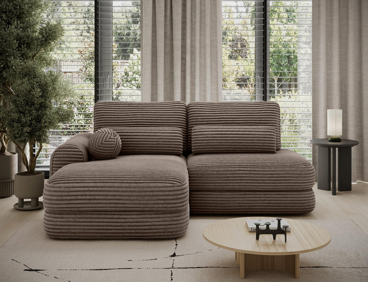 ECKSOFA RIPELI L-Form mit Schlaffunktion & Bettkasten – Modernes 3-Sitzer Sofa, Wellenfederung, 217 × 175 cm - Hellbraun/Schwarz, Kunststoff (217/175cm) - Wohnideebilder