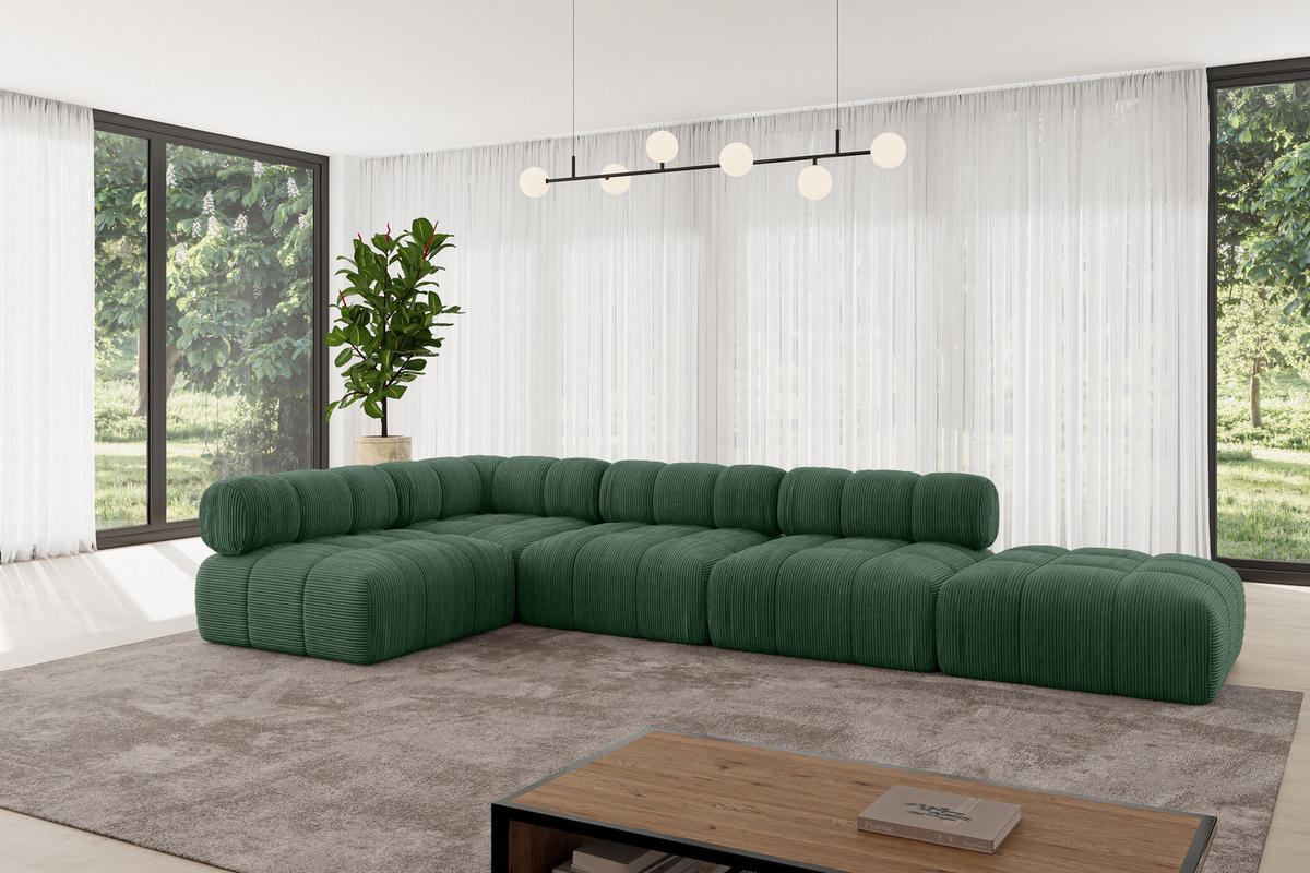 ECKSOFA modulares Sofa Favio-L2 - 380x190x70 cm Grün Cord - Grün, Holzwerkstoff/Textil (380/190cm) - ALTDECOR