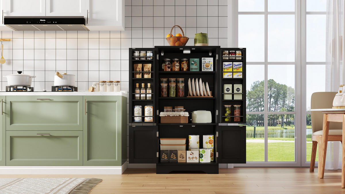 HOCHSCHRANK aus MDF mit 4 Türen, LED-Sensorlicht, 60/40/120 cm, Schwarz - Schwarz, Holzwerkstoff (40/120/60cm) - Redom