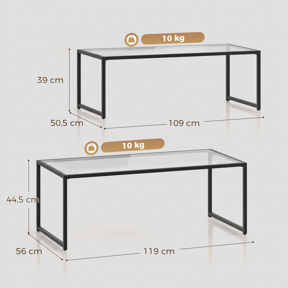 BEISTELLTISCH Transparent 2 Stück - Transparent, Naturmaterialien (119/56/44.5cm) - GiPP