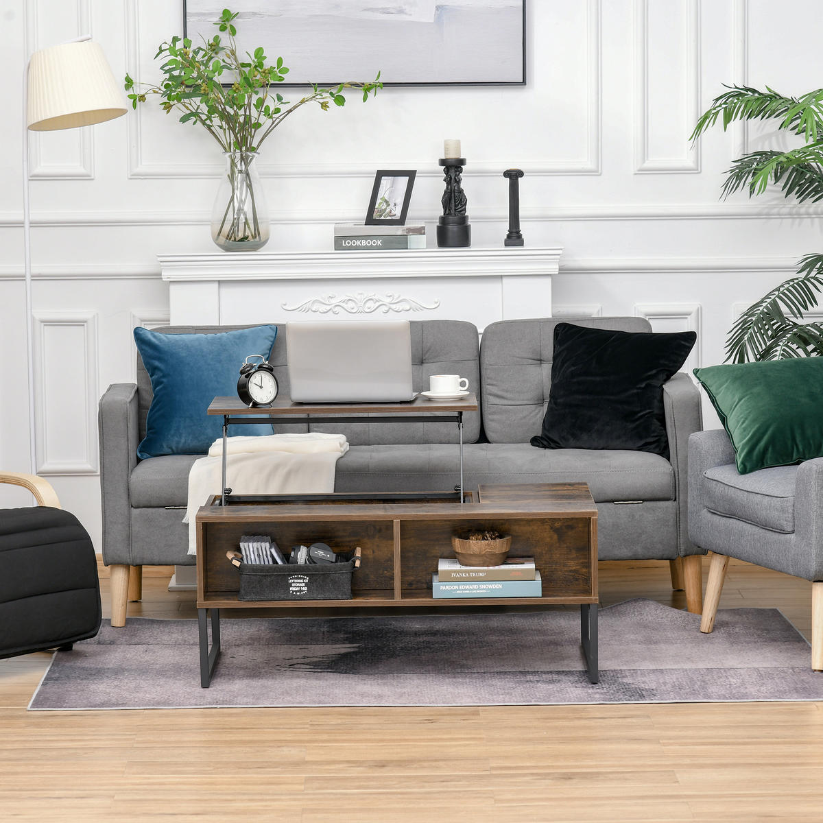 COUCHTISCH Höhenverstellbar, Spanplatte, Metall, Braun - Braun, Holzwerkstoff/Metall (100/60/44cm) - HOMCOM