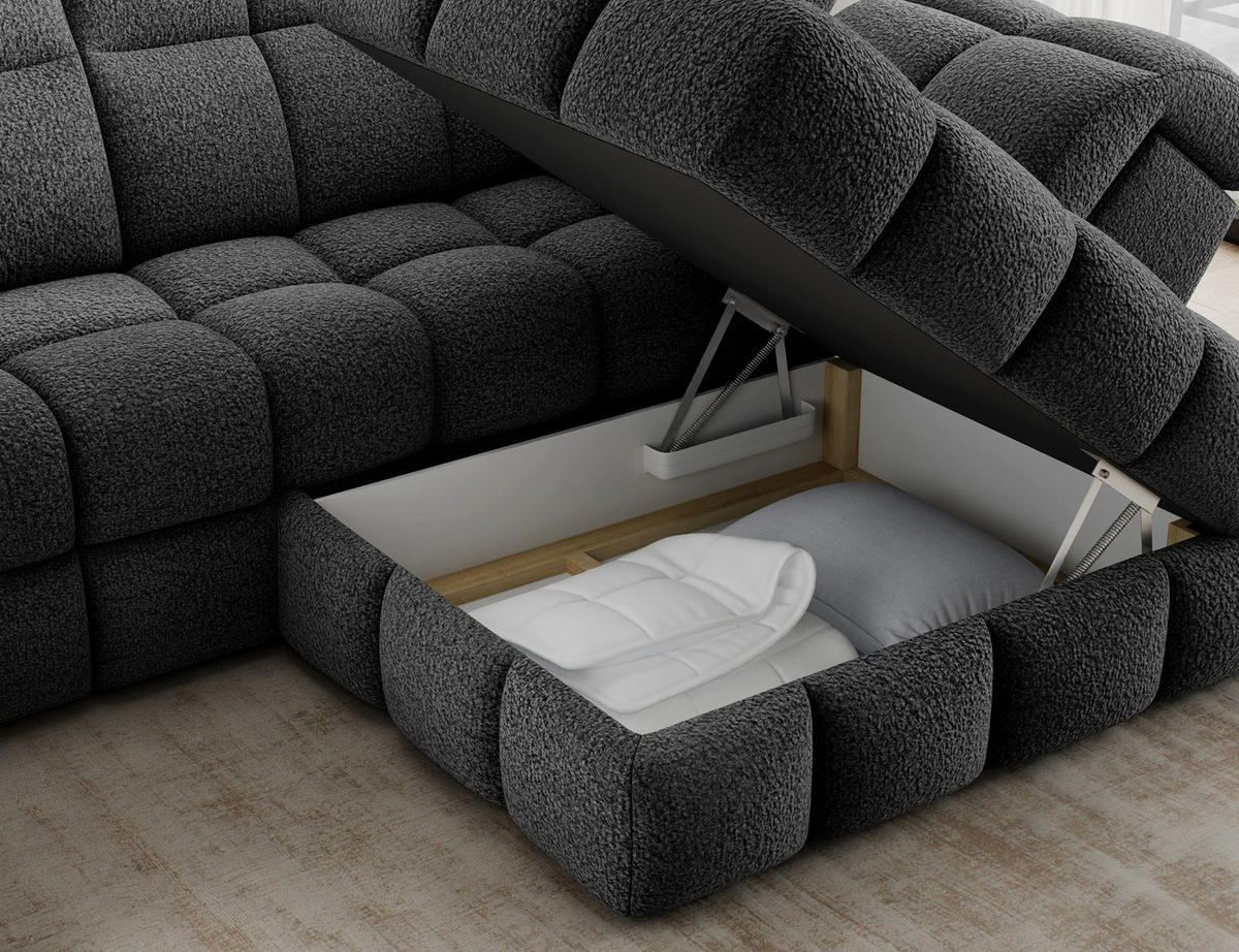 ECKSOFA Bronon mit Schlaffunktion und Bettkasten – Modernes Design, verstellbare Kopfstützen und verschiebbare Rückenlehnen - Anthrazit, Kunststoff (296/109cm) - Wohnideebilder