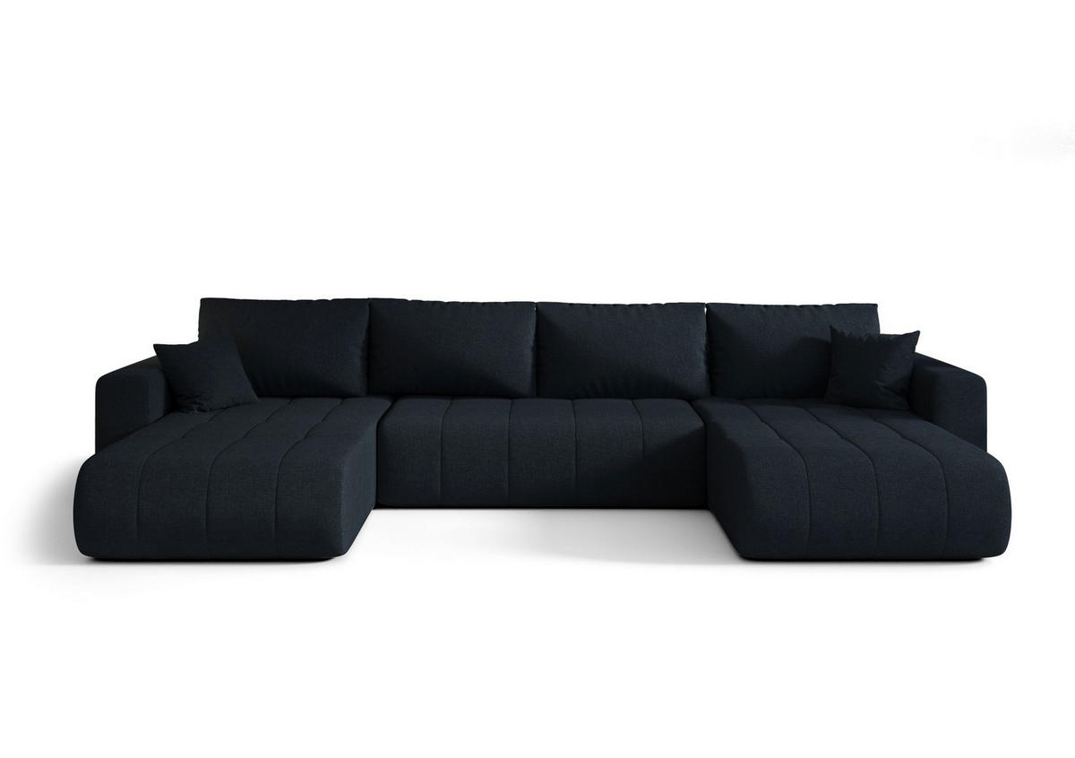 SEDACÍ souprava LARA tvar U modrá pletená tkanina Wind 77 - funkce spaní, úložný prostor - modrá, textil (385/85/175cm) - Cornero