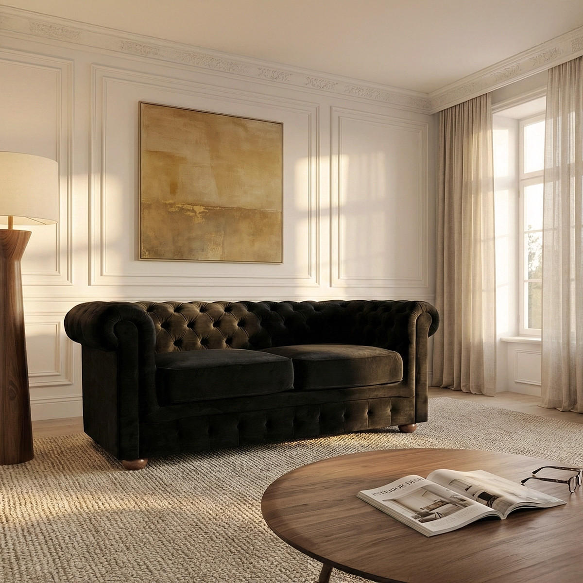 CHESTERFIELDSOFA capitonné - Schwarz - Schwarz, Textil (170/83/81cm) - Pasmara