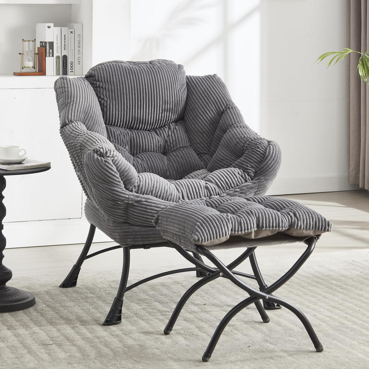 LOUNGESESSEL Relaxsessel mit Hocker,dicke Polsterung,Grau - Grau, Metall (70/95/64cm) - LVHOM