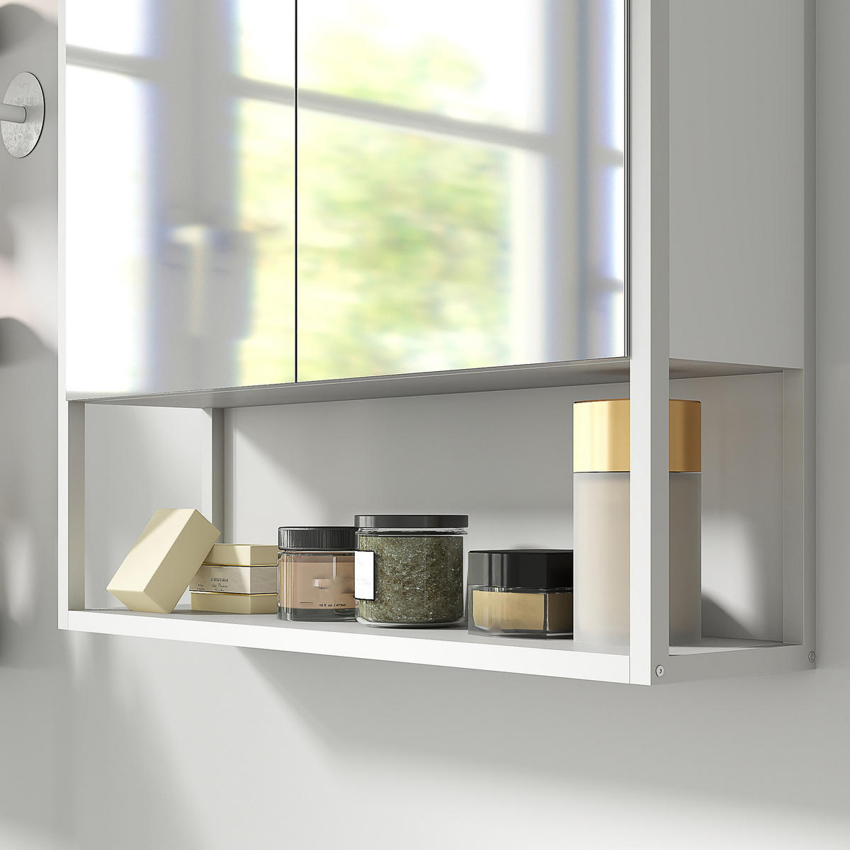 SPIEGELSCHRANK DE-15207 2 Spiegeltüren + offene Ablage Weiß - Weiß, Holzwerkstoff (60/60/16cm) - ComfortXL