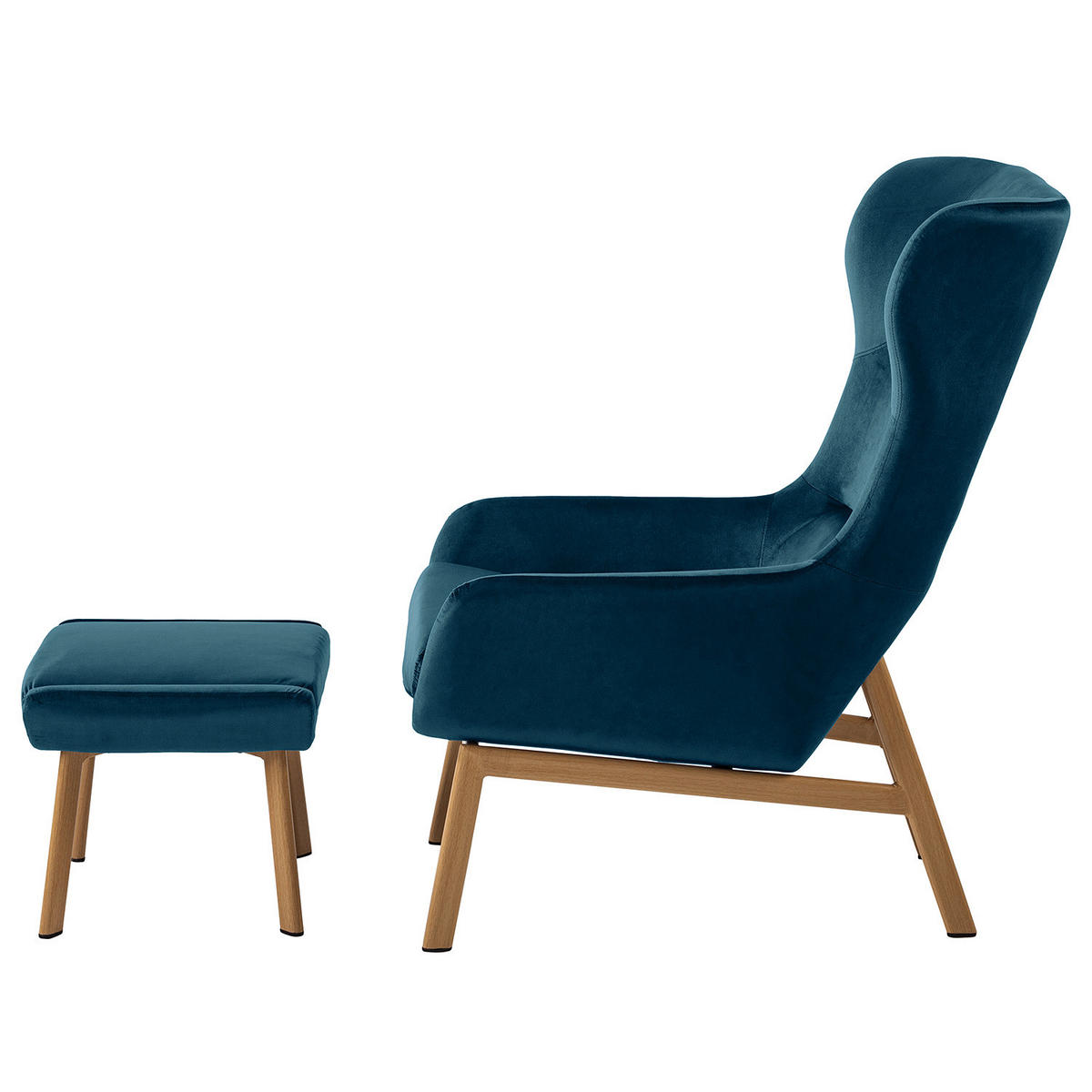 OHRENSESSEL - inkl. Hocker - Samt - Marineblau - Blau/Beige, Textil/Metall (65/100/88cm) - home24