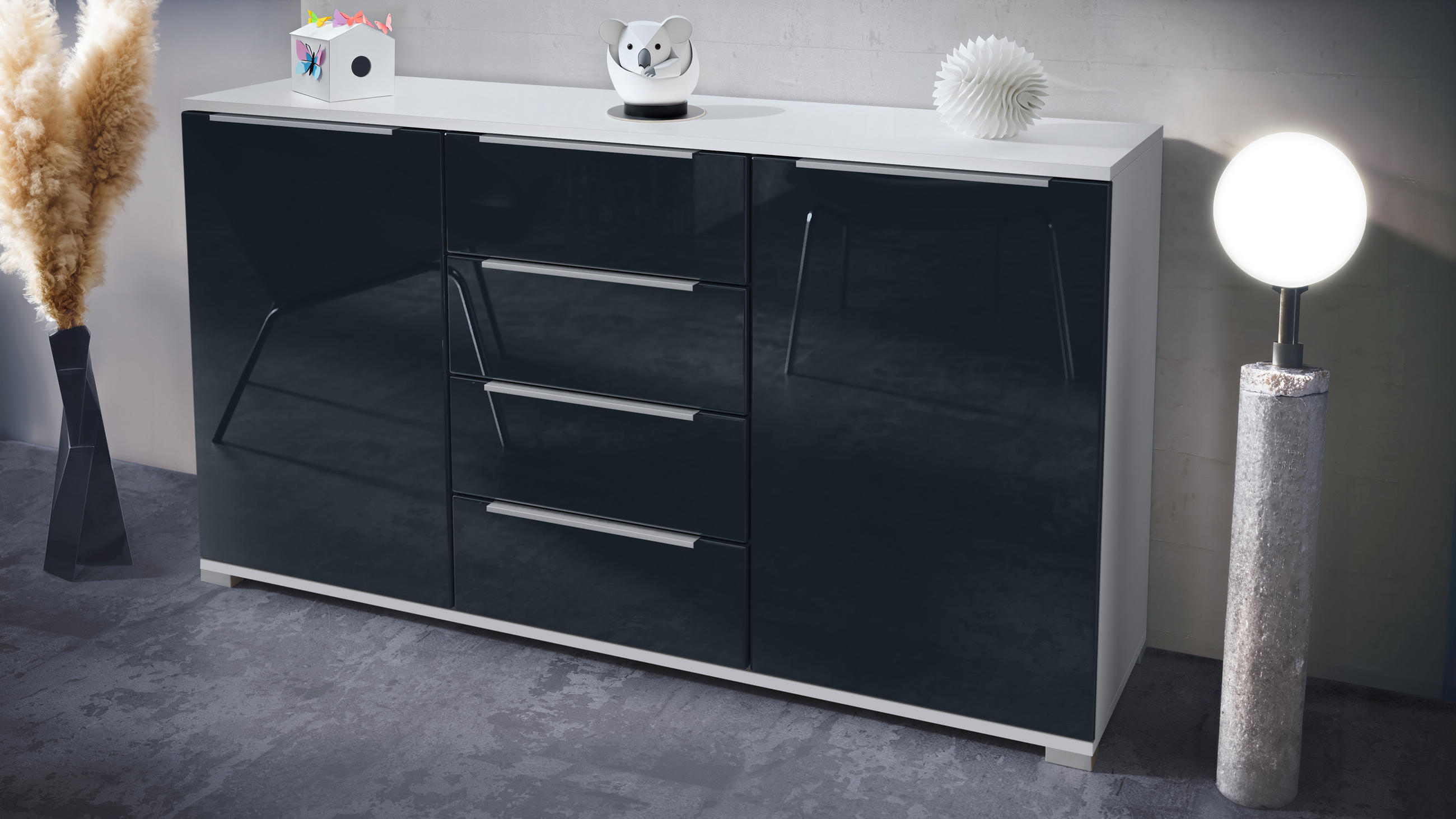 SIDEBOARD Linio Schwarz Hochglanz - Schwarz Hochglanz, Holzwerkstoff (138.5/75.5/35cm) - Vladon