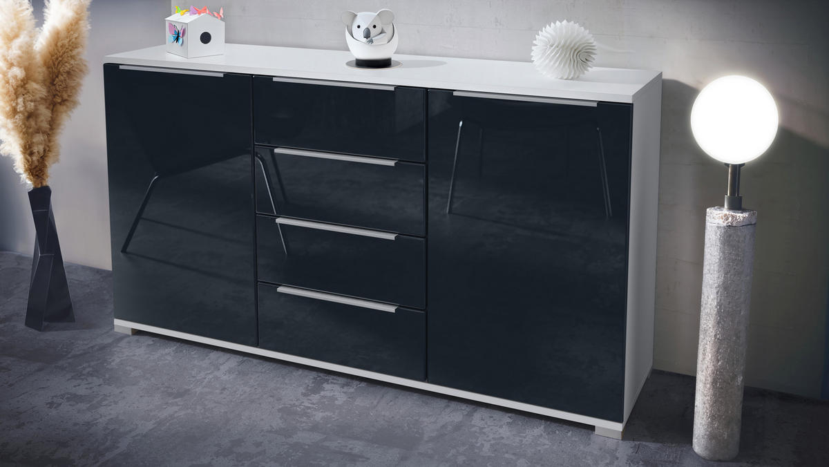 SIDEBOARD Linio Schwarz Hochglanz - Schwarz Hochglanz, Holzwerkstoff (138.5/75.5/35cm) - Vladon