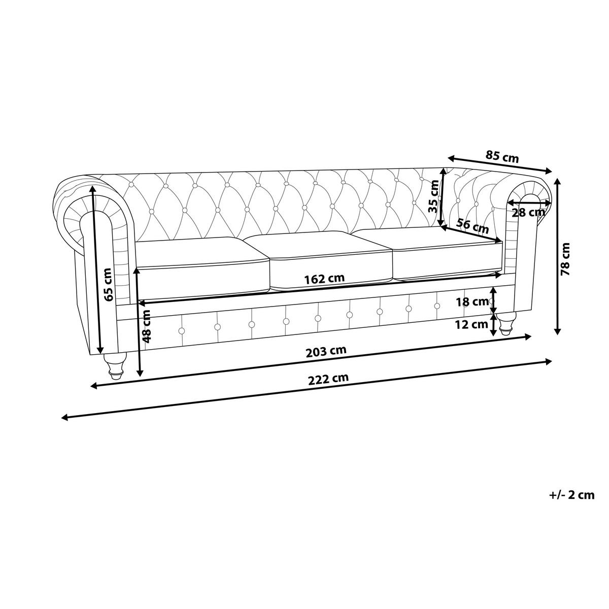 3-SITZER-SOFA Leinenoptik taupe Chesterfield - Beige/Dunkelbraun, Textil (202/70/75cm) - Beliani