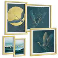 BILDER SET 5er Set - 50x50 cm & 20x30 cm & 40x60 cm Goldrahmen - Abstrakte Landschaften von Vogelwellen - Goldfarben, Kunststoff (40/60cm) - TULUP